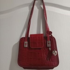 Brighton Red Croc-Embossed Shoulder Bag